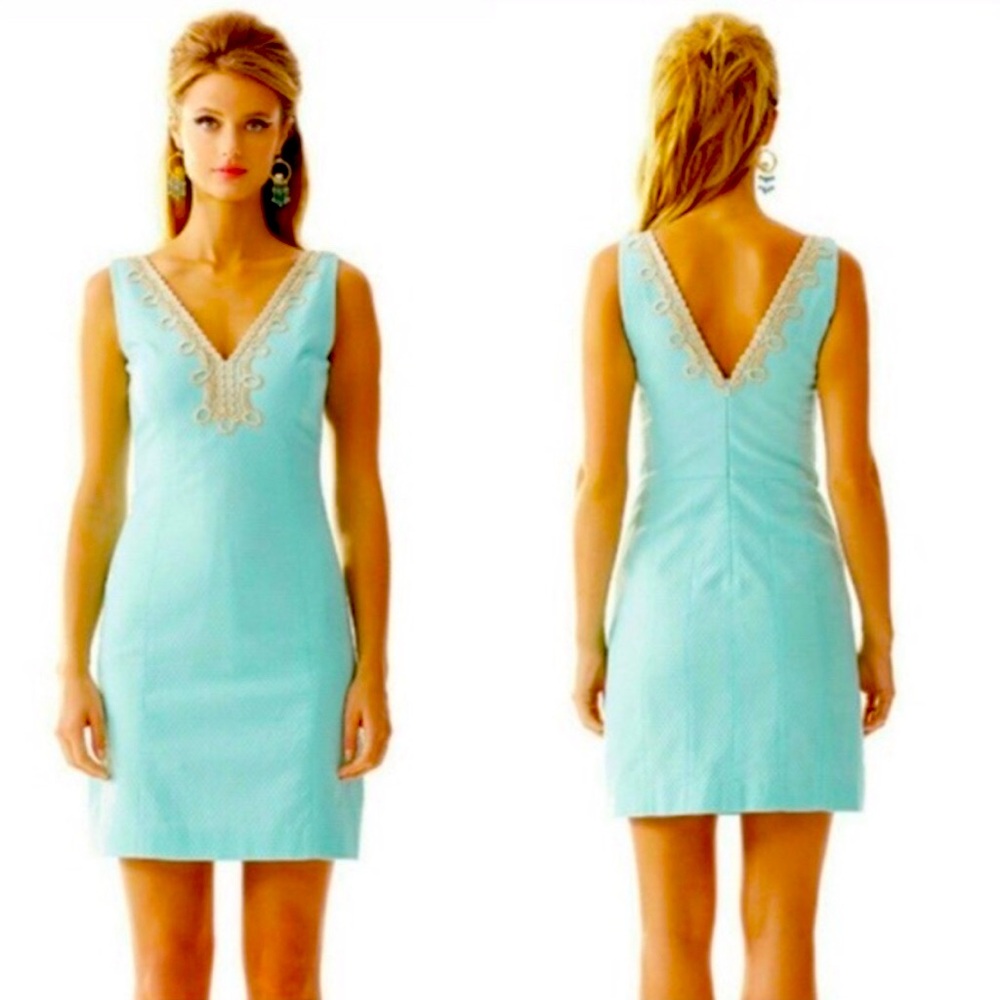 Lilly Pulitzer Aqua Mini Dress with Gold Accents, size 00